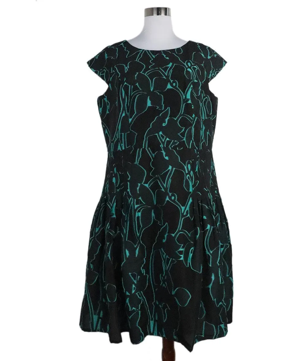 Carolina Herrera Black & Green Silk Dress sz 14
