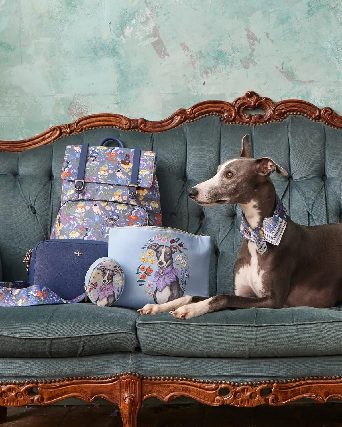Catherine Rowe Pet Portraits Whippet Cotton Pouch - Blue