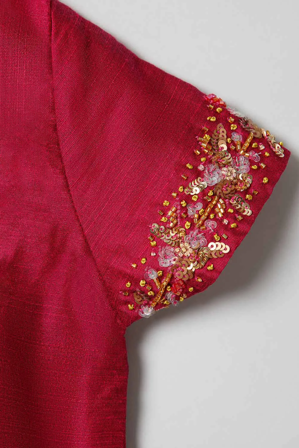 Chittythalli Traditional Pavadai Set V Neck short sleeve top with Box pleated Skirt - Pink & Green - PS38