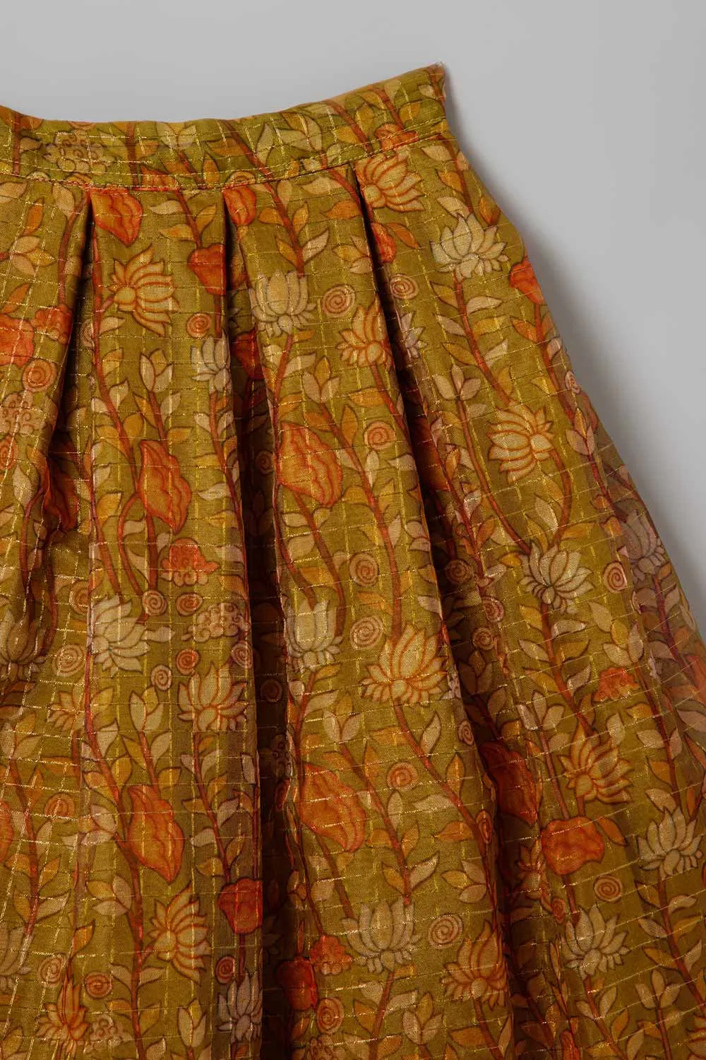 Chittythalli Traditional Pavadai Set V Neck short sleeve top with Box pleated Skirt - Pink & Green - PS38