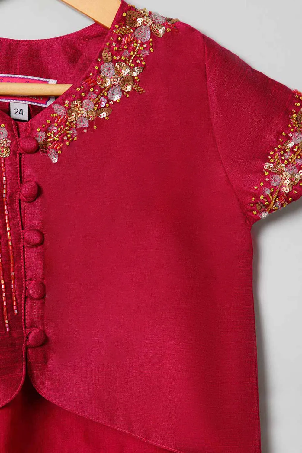 Chittythalli Traditional Pavadai Set V Neck short sleeve top with Box pleated Skirt - Pink & Green - PS38