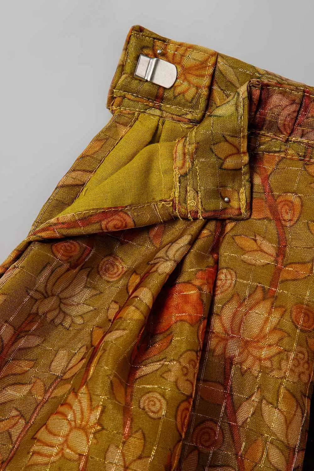 Chittythalli Traditional Pavadai Set V Neck short sleeve top with Box pleated Skirt - Pink & Green - PS38