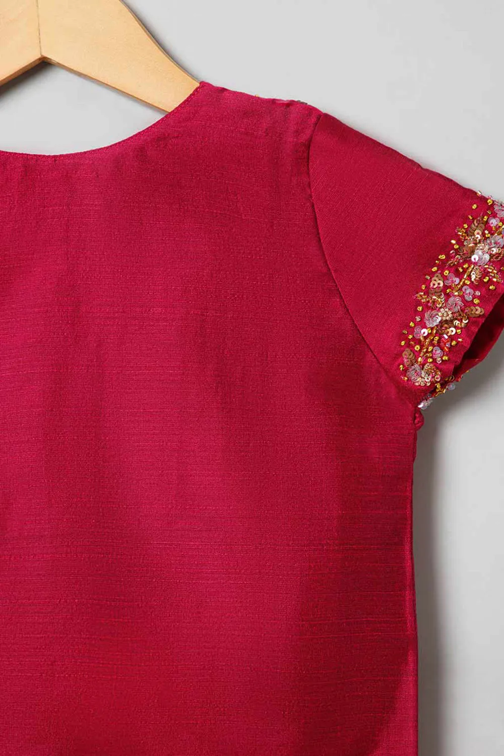 Chittythalli Traditional Pavadai Set V Neck short sleeve top with Box pleated Skirt - Pink & Green - PS38