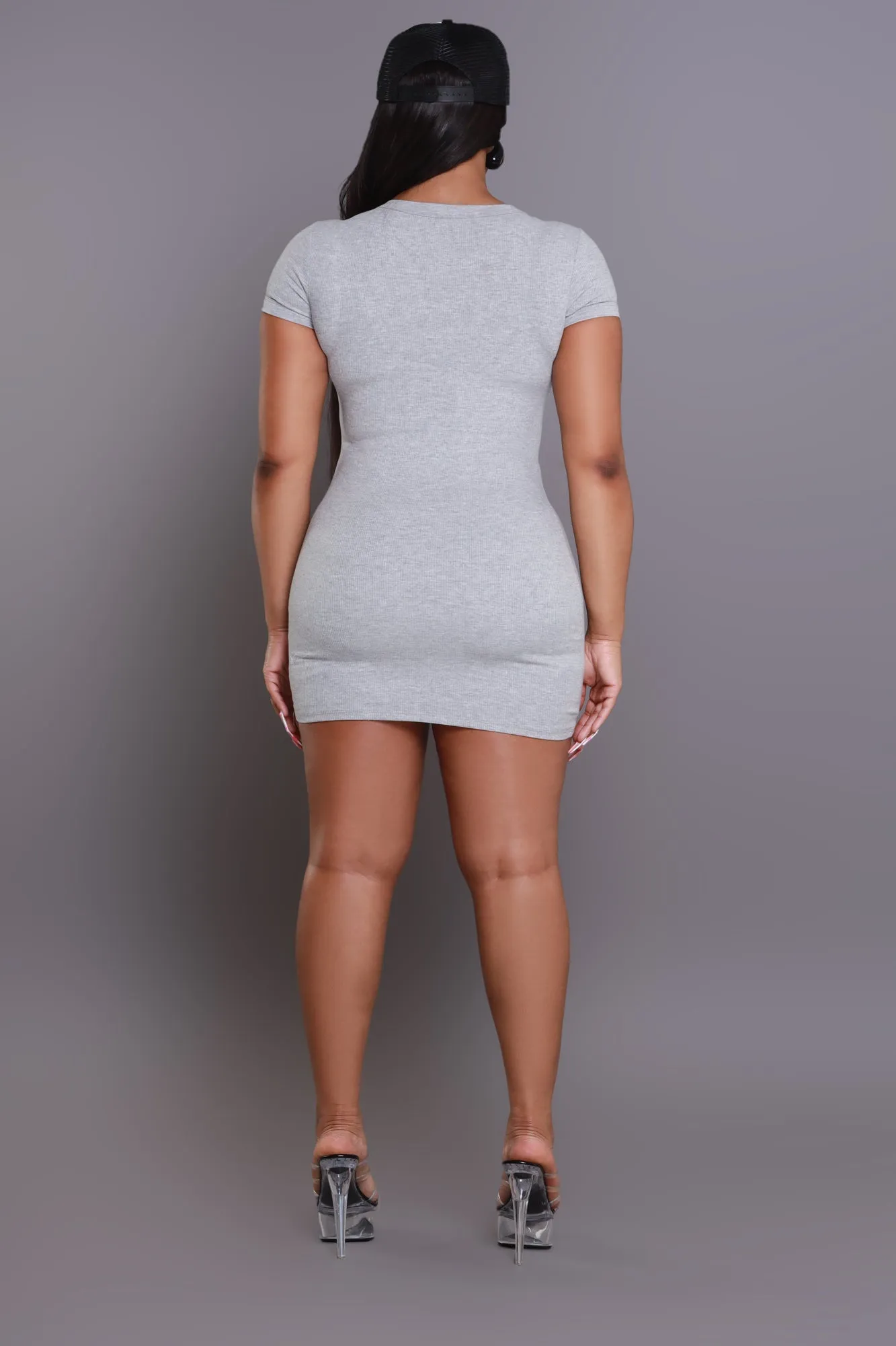 Coffee Date Short Sleeve Mini Dress - Grey