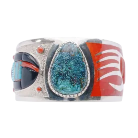 Corn Maiden & Badger Cuff with Spiderweb Kingman Turquoise, Coral, & Jet | Michael Perry