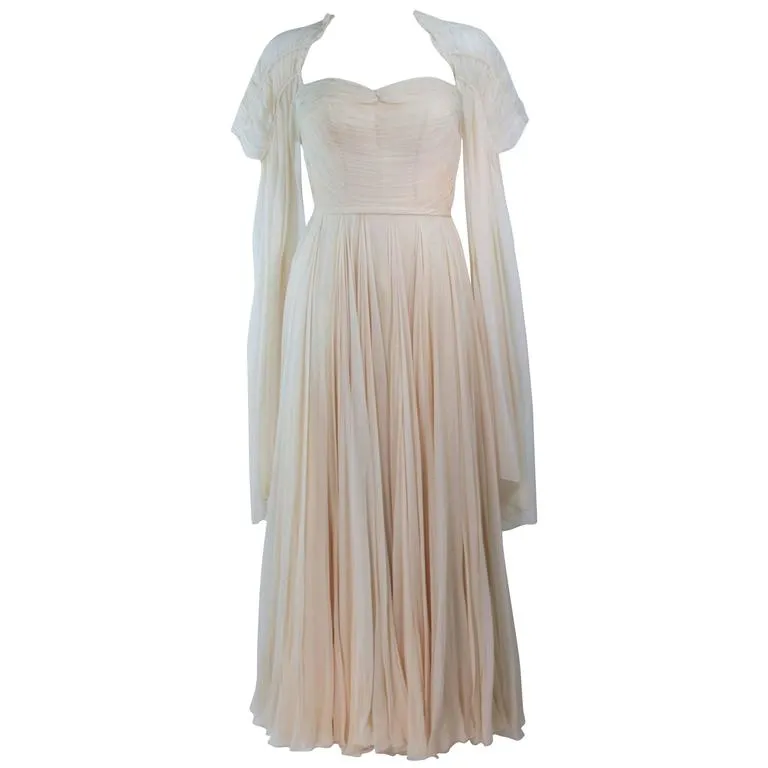COUTURE Circa 1950s Cream Silk Gown & Wrap Size 2