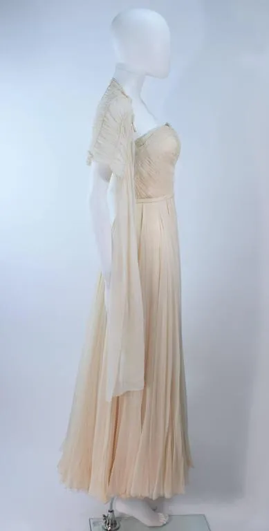 COUTURE Circa 1950s Cream Silk Gown & Wrap Size 2