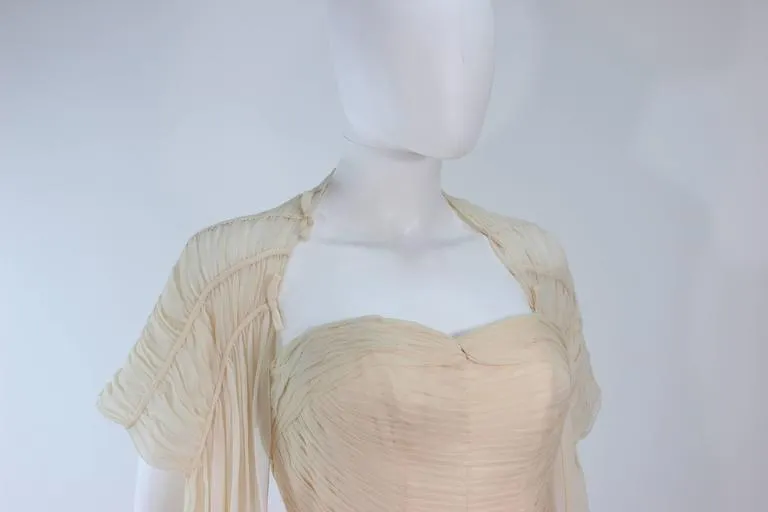 COUTURE Circa 1950s Cream Silk Gown & Wrap Size 2