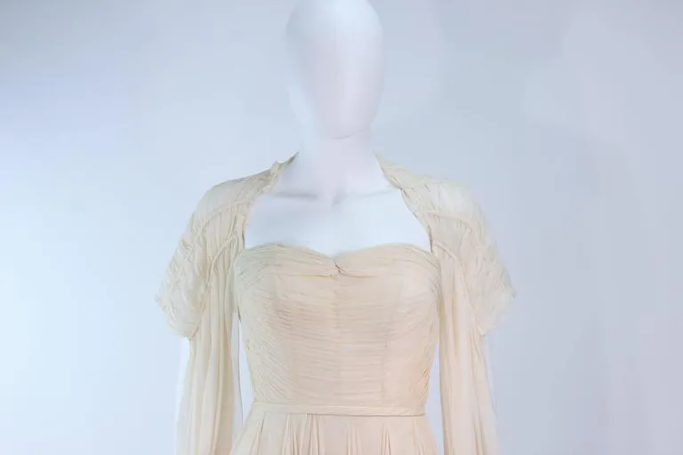 COUTURE Circa 1950s Cream Silk Gown & Wrap Size 2