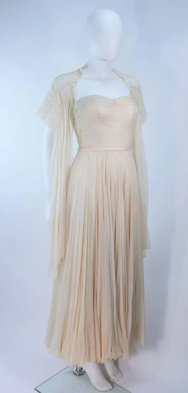 COUTURE Circa 1950s Cream Silk Gown & Wrap Size 2