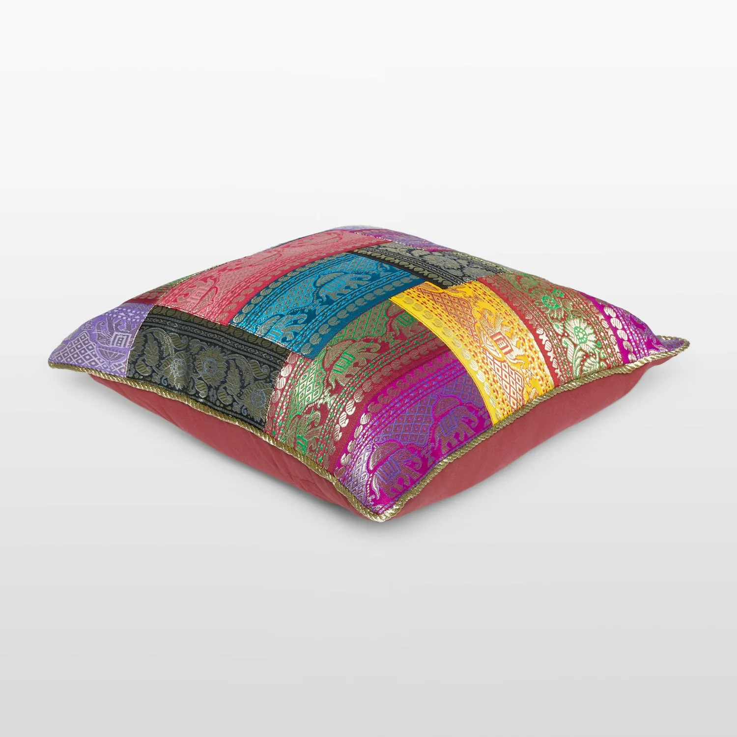 Cushion Cover with Brocade Overlapping Pattern (Assorted Colour & Design)