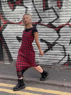 Daisy Street Midi Slip Dress with Lace Trim in Tartan
