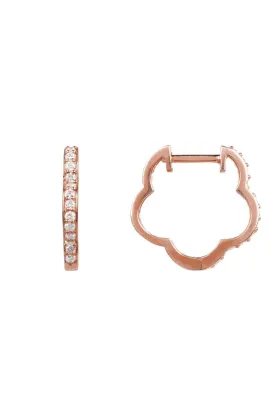 Diamond Flower Clover Huggie Hoop Earrings Rosegold