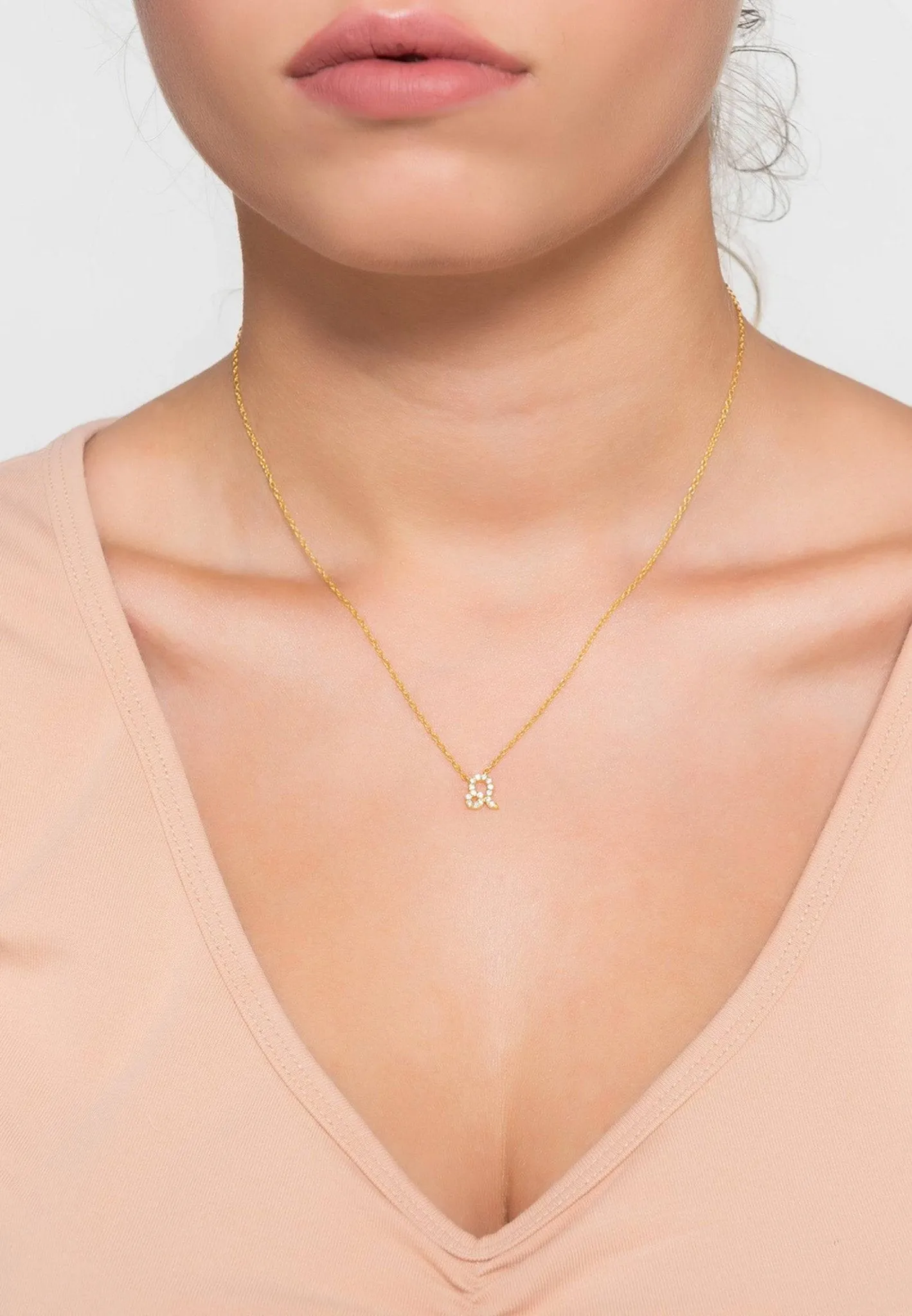 Diamond Zodiac Necklace Gold Leo