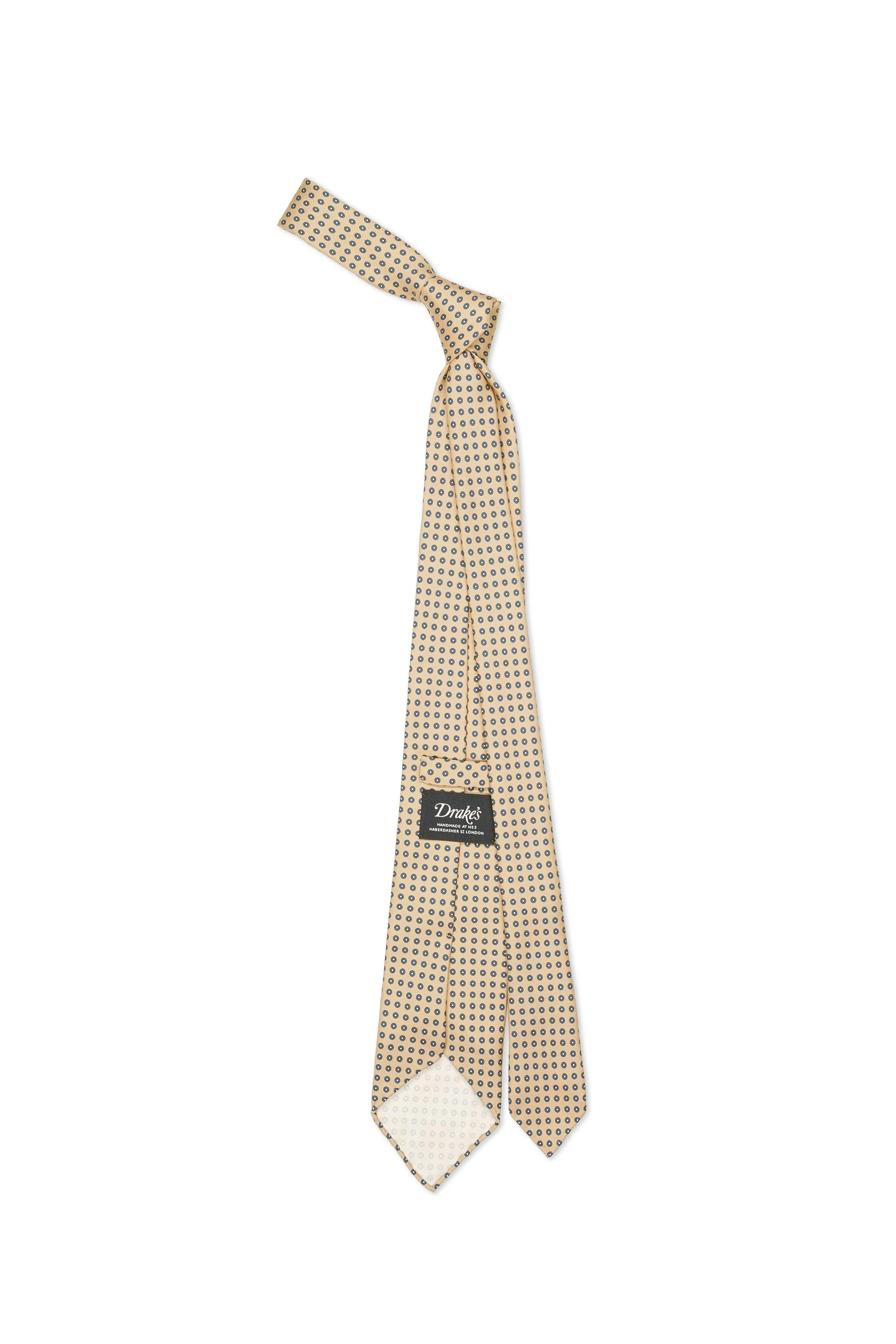 Drake's Beige with Blue Circle Pattern Silk Tie