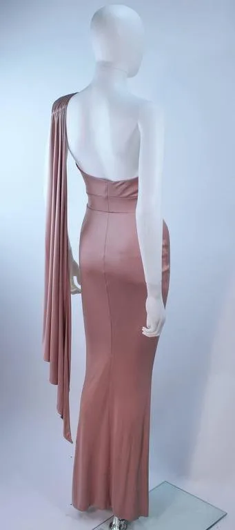 ELIZABETH MASON COUTURE Deep Blush One Shoulder Draped Gown
