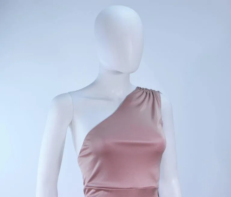 ELIZABETH MASON COUTURE Deep Blush One Shoulder Draped Gown
