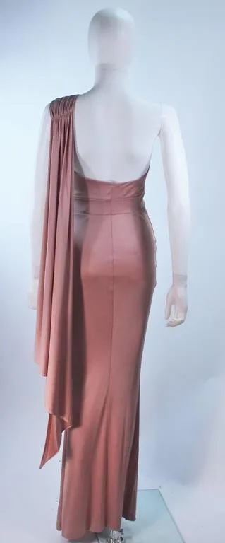 ELIZABETH MASON COUTURE Deep Blush One Shoulder Draped Gown