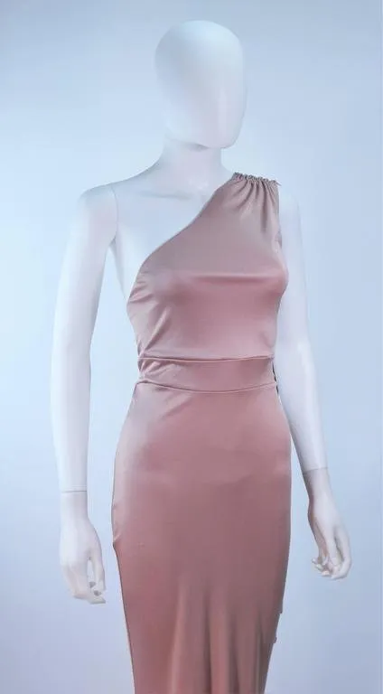 ELIZABETH MASON COUTURE Deep Blush One Shoulder Draped Gown