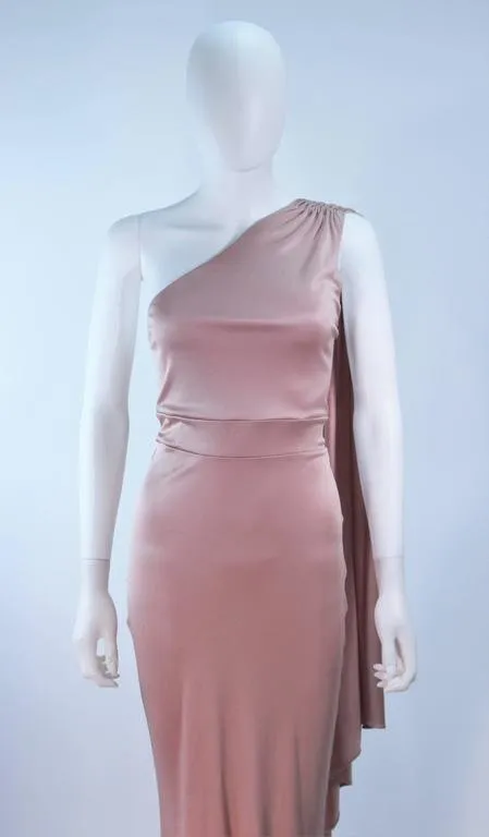 ELIZABETH MASON COUTURE Deep Blush One Shoulder Draped Gown