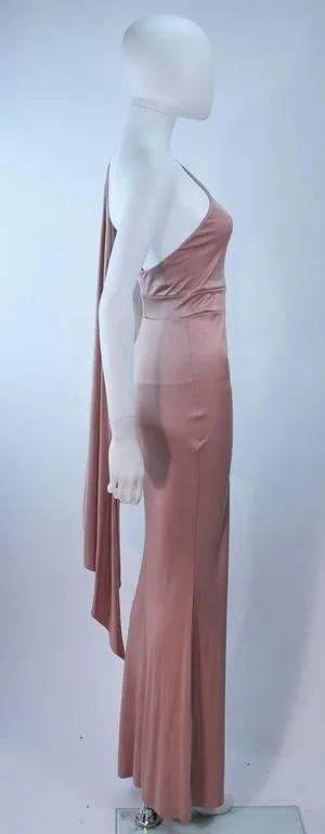 ELIZABETH MASON COUTURE Deep Blush One Shoulder Draped Gown