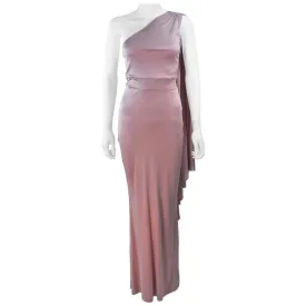 ELIZABETH MASON COUTURE Deep Blush One Shoulder Draped Gown
