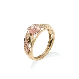 Hawaiian Gardens Hibiscus Ring in Tri Color Gold with Diamonds - 8mm