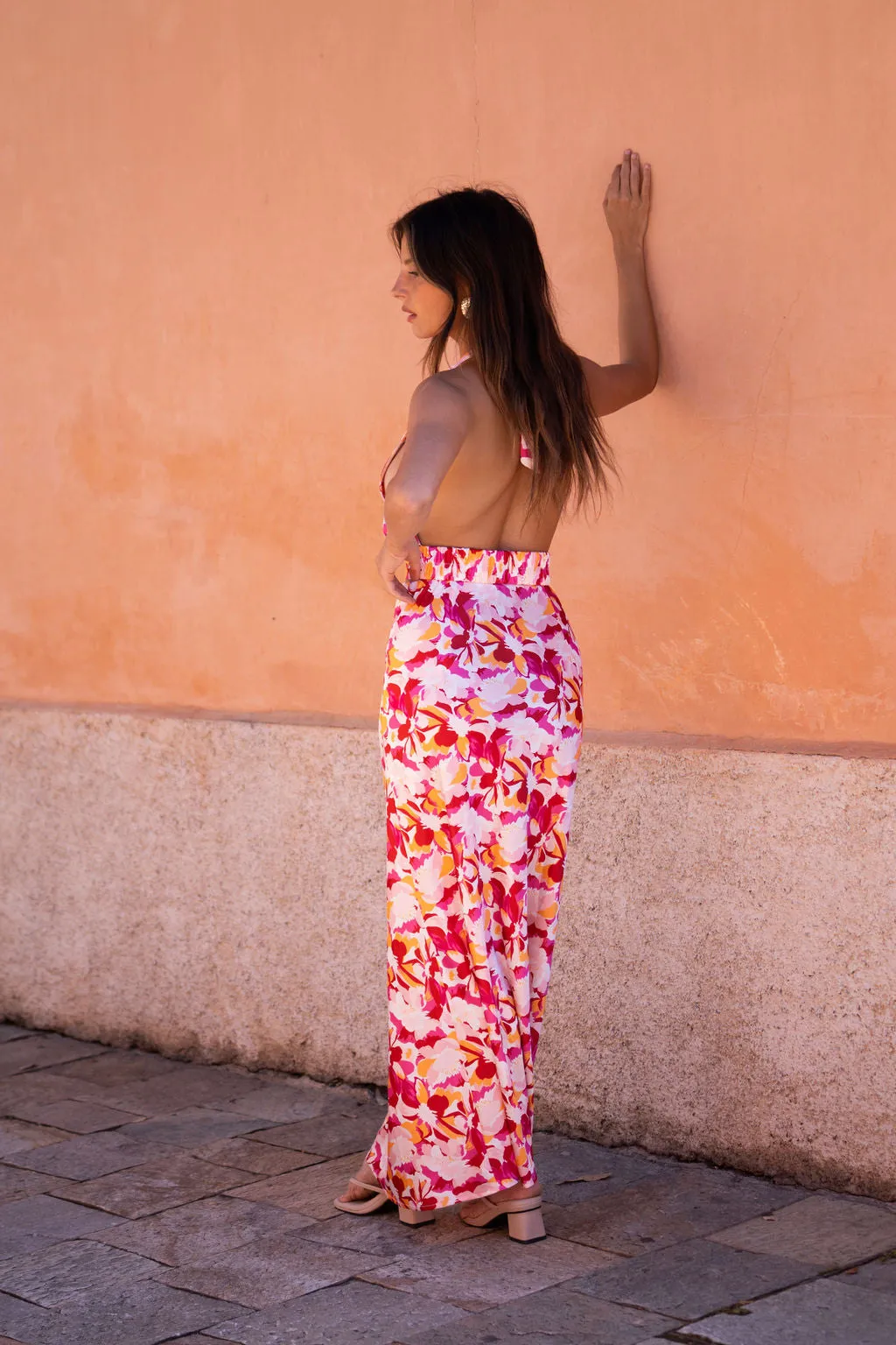 Joelle Pink Floral Halter Crop Top