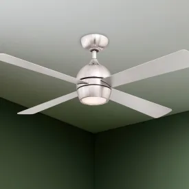 Kwad 52 Inch Brushed Nickel Modern LED Ceiling Fan with Remote