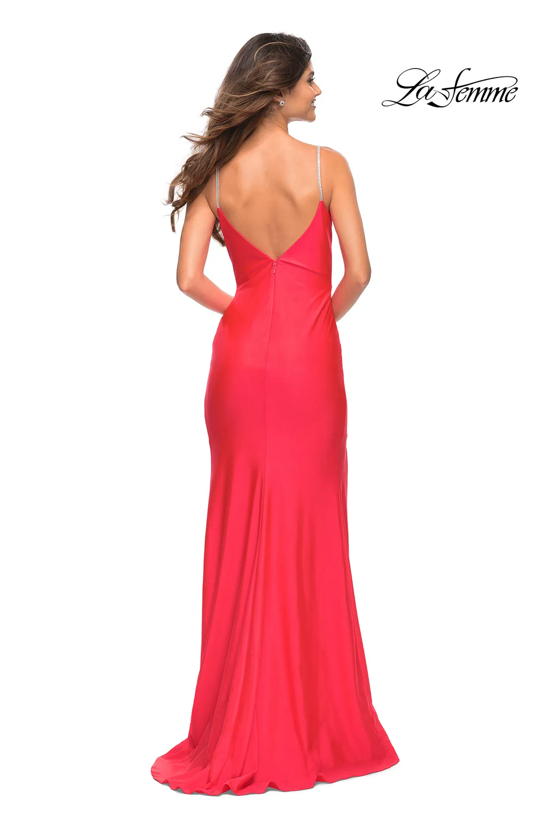 La Femme 30602 Sweetheart Gown with Rhinestone Straps with Leg Slit