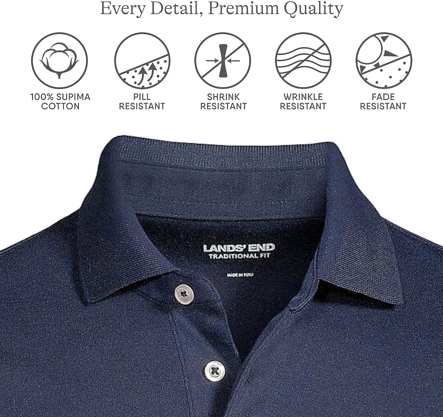 Lands' End Men's Short Sleeve American-Grown Supima Cotton Polo Shirt