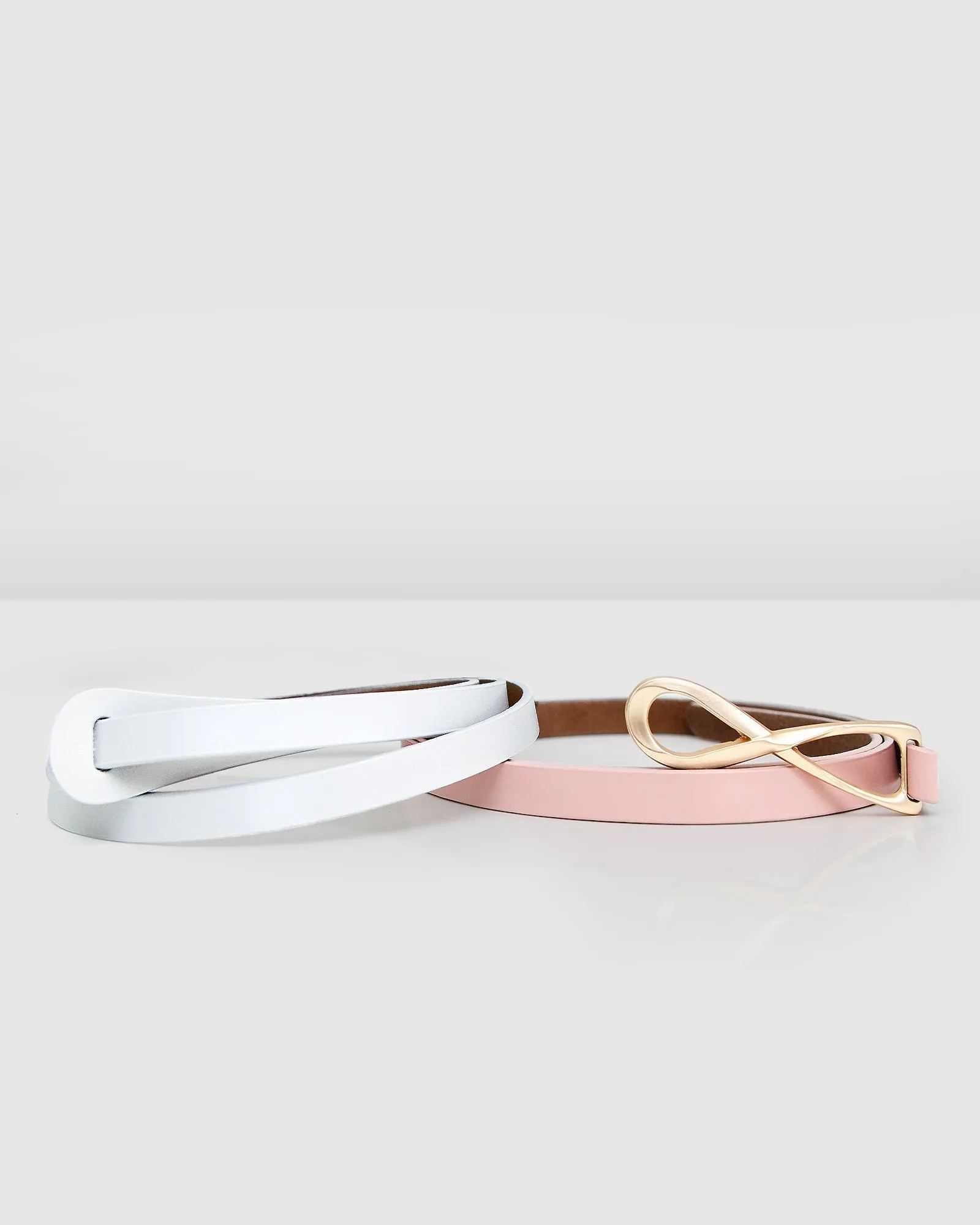 Leather Tie Belt  2 pack - Pink / White