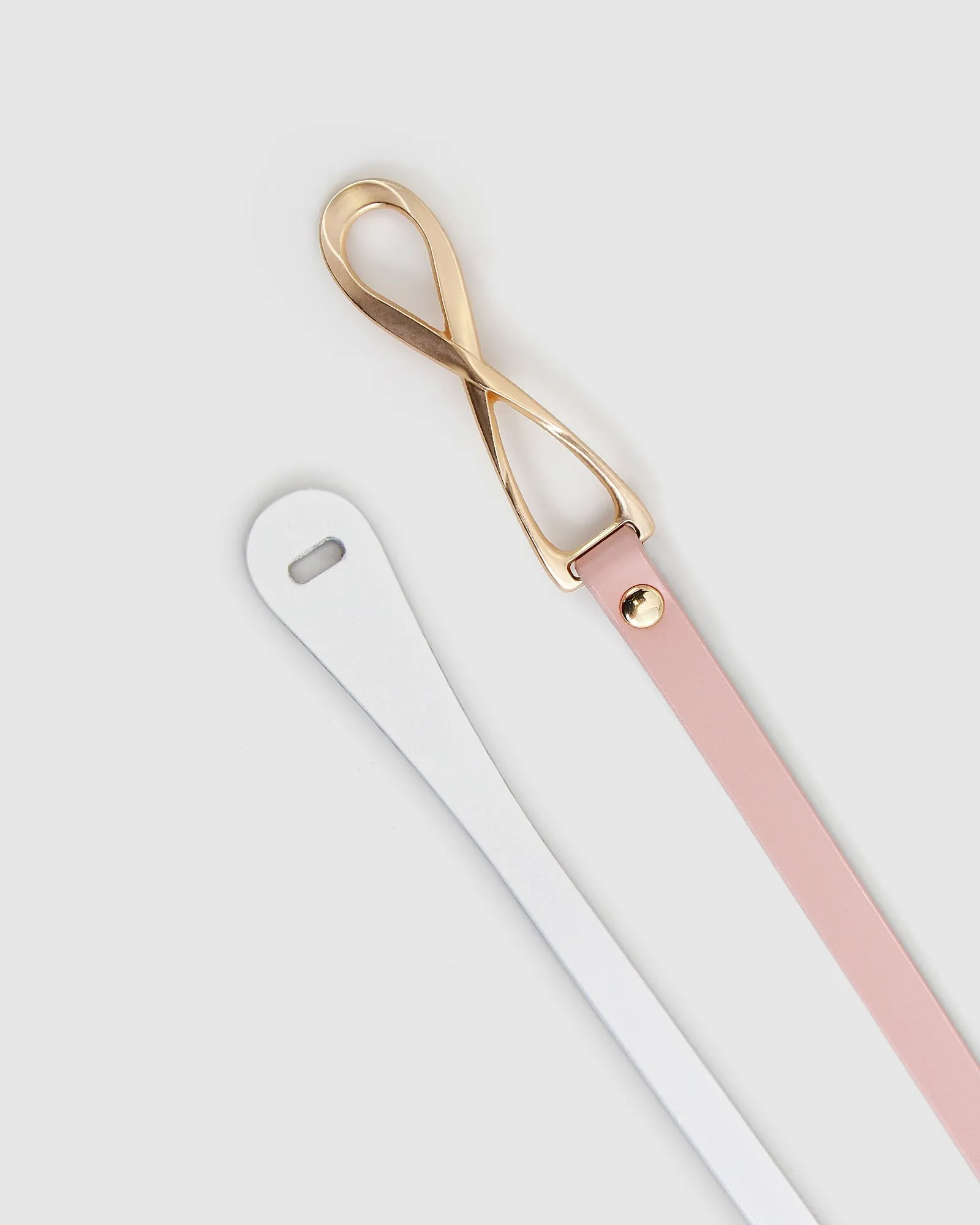 Leather Tie Belt  2 pack - Pink / White