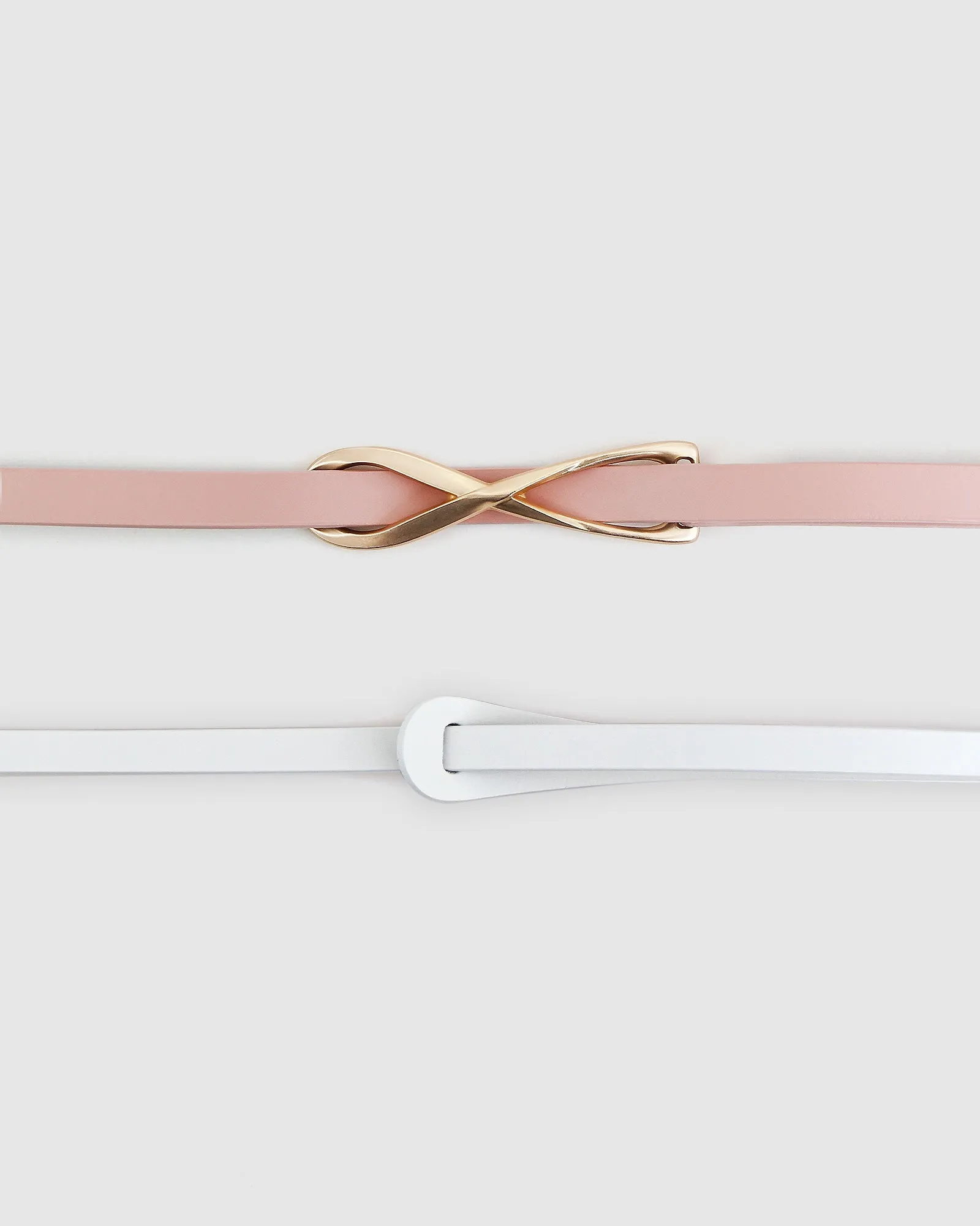 Leather Tie Belt  2 pack - Pink / White