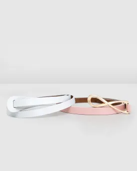 Leather Tie Belt  2 pack - Pink / White
