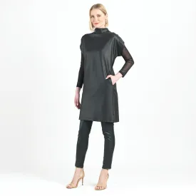 Liquid Leather™ - High Neck Tunic Pocket Dress - Black - Final Sale!