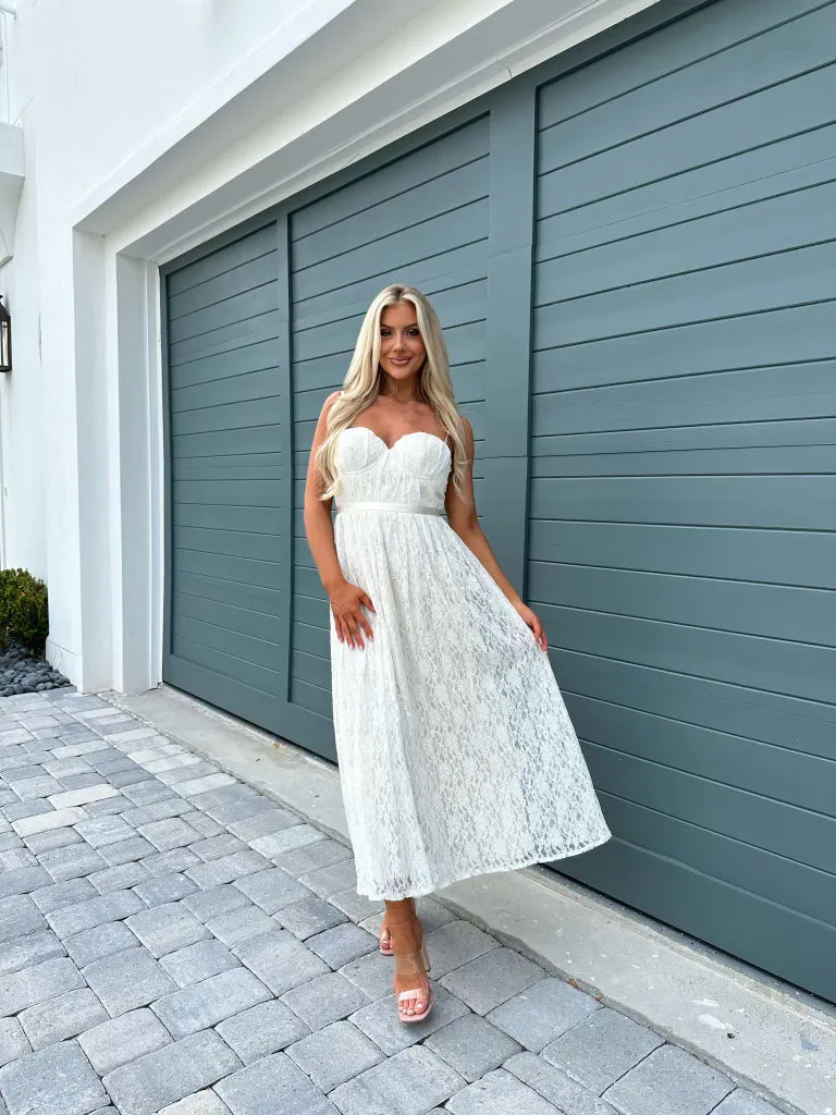 Macie Lace Midi Dress- Ivory
