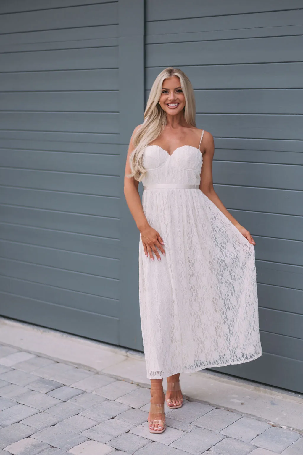 Macie Lace Midi Dress- Ivory