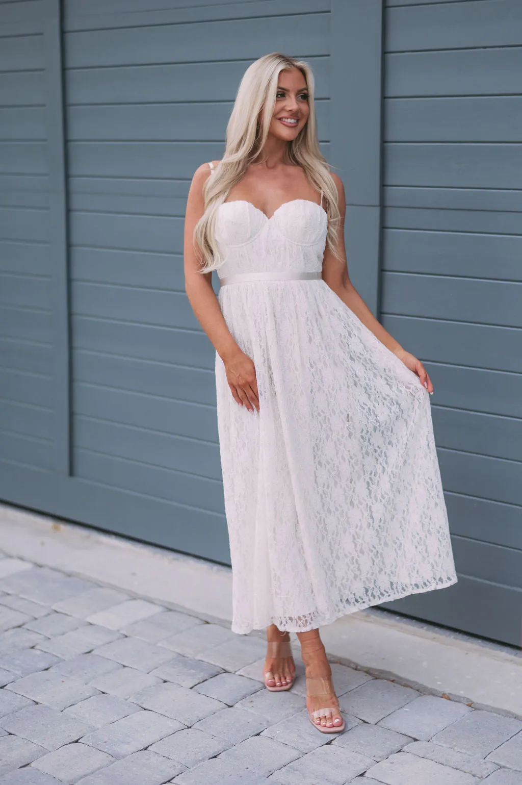 Macie Lace Midi Dress- Ivory