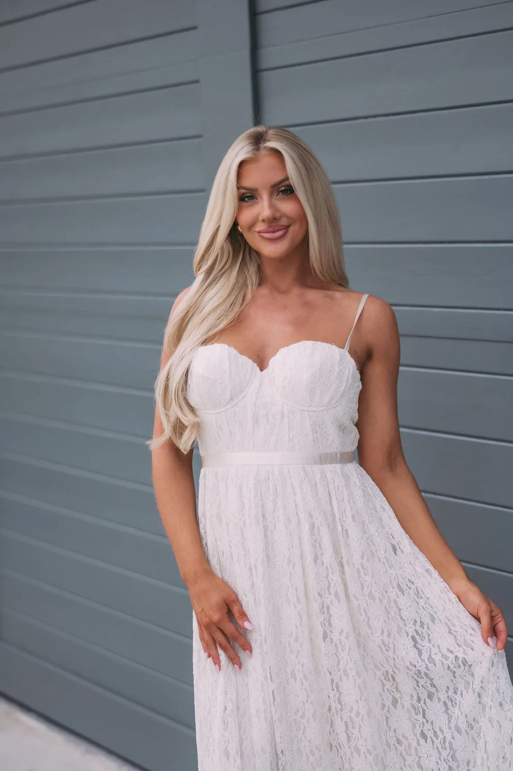 Macie Lace Midi Dress- Ivory