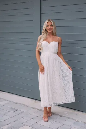 Macie Lace Midi Dress- Ivory