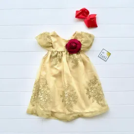 Magnolia Dress in Fancy Gold Tulle Embroidery