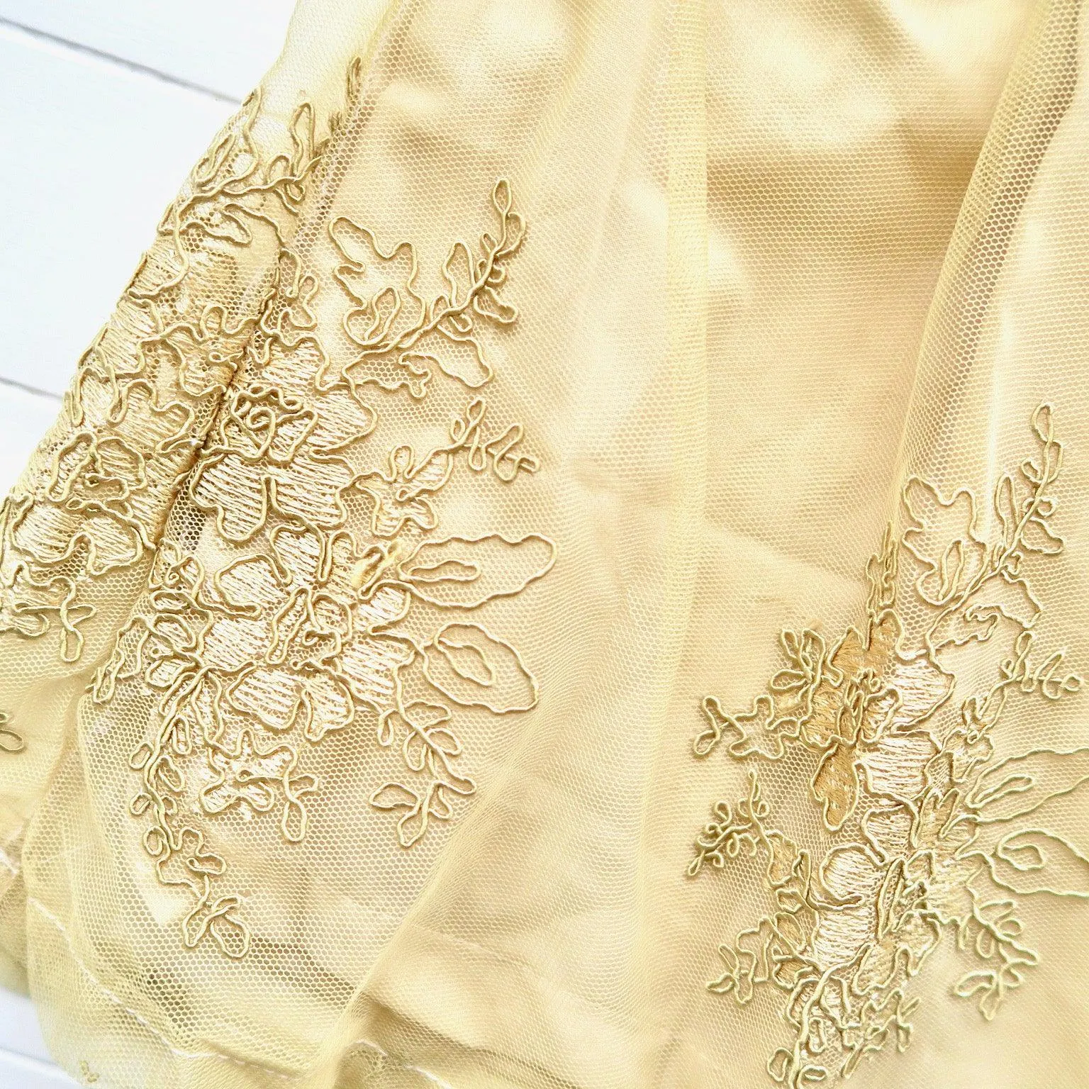Magnolia Dress in Fancy Gold Tulle Embroidery