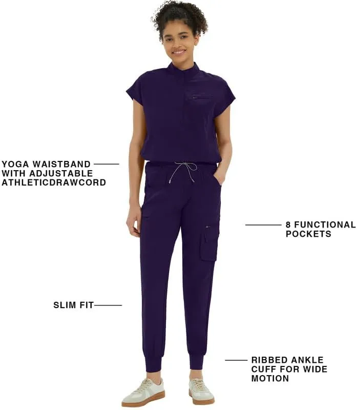 Medical Scrub Pants for Women  Mid Rise Jogger Pants with Yoga Waistband, 4-Way Stretch, Anti-Wrinkle & 8 Pockets