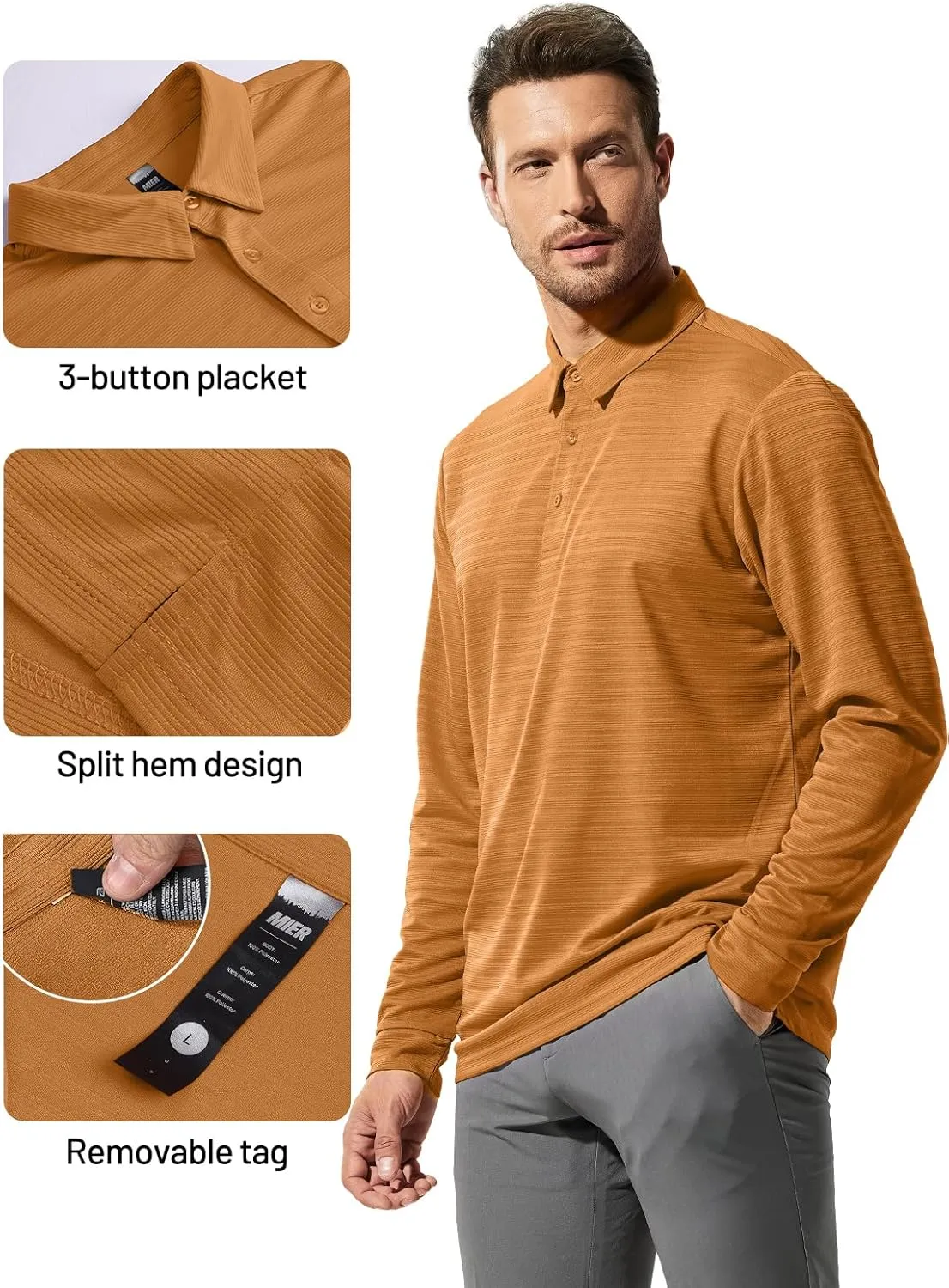 MIER Men's Quick Dry Polo Golf Shirts - Short & Long Sleeve Polyester Casual Lightweight Soft Collared Shirts