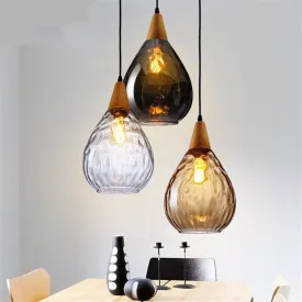 Modern Pendant Light Led Wood Glass Hanging Lamp