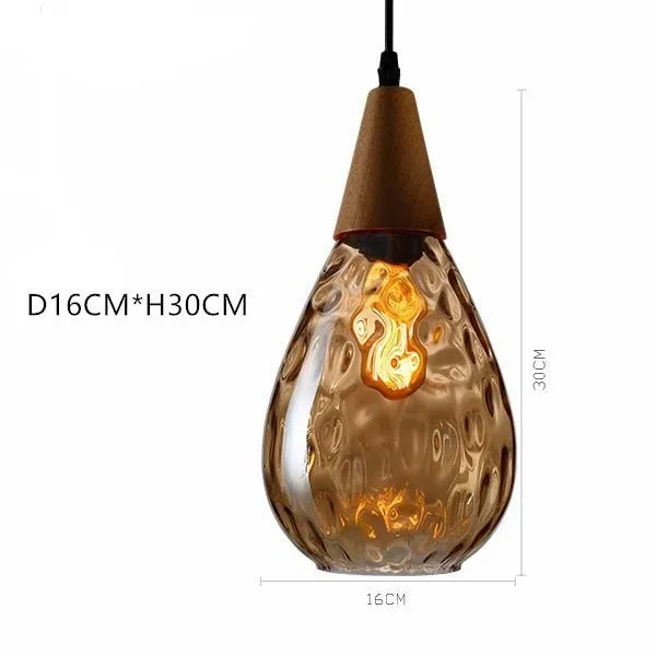 Modern Pendant Light Led Wood Glass Hanging Lamp