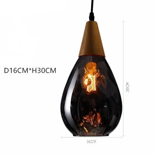 Modern Pendant Light Led Wood Glass Hanging Lamp