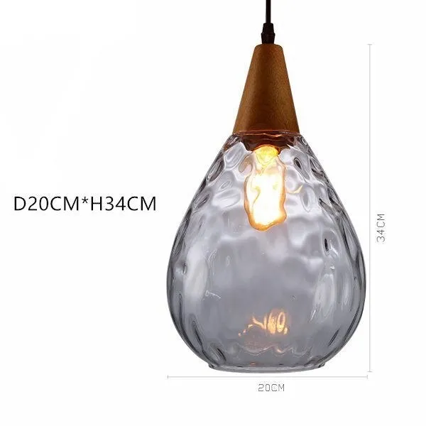 Modern Pendant Light Led Wood Glass Hanging Lamp