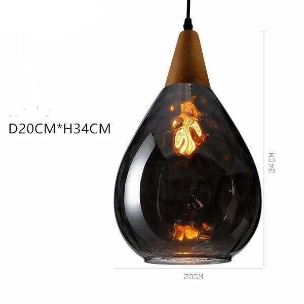 Modern Pendant Light Led Wood Glass Hanging Lamp